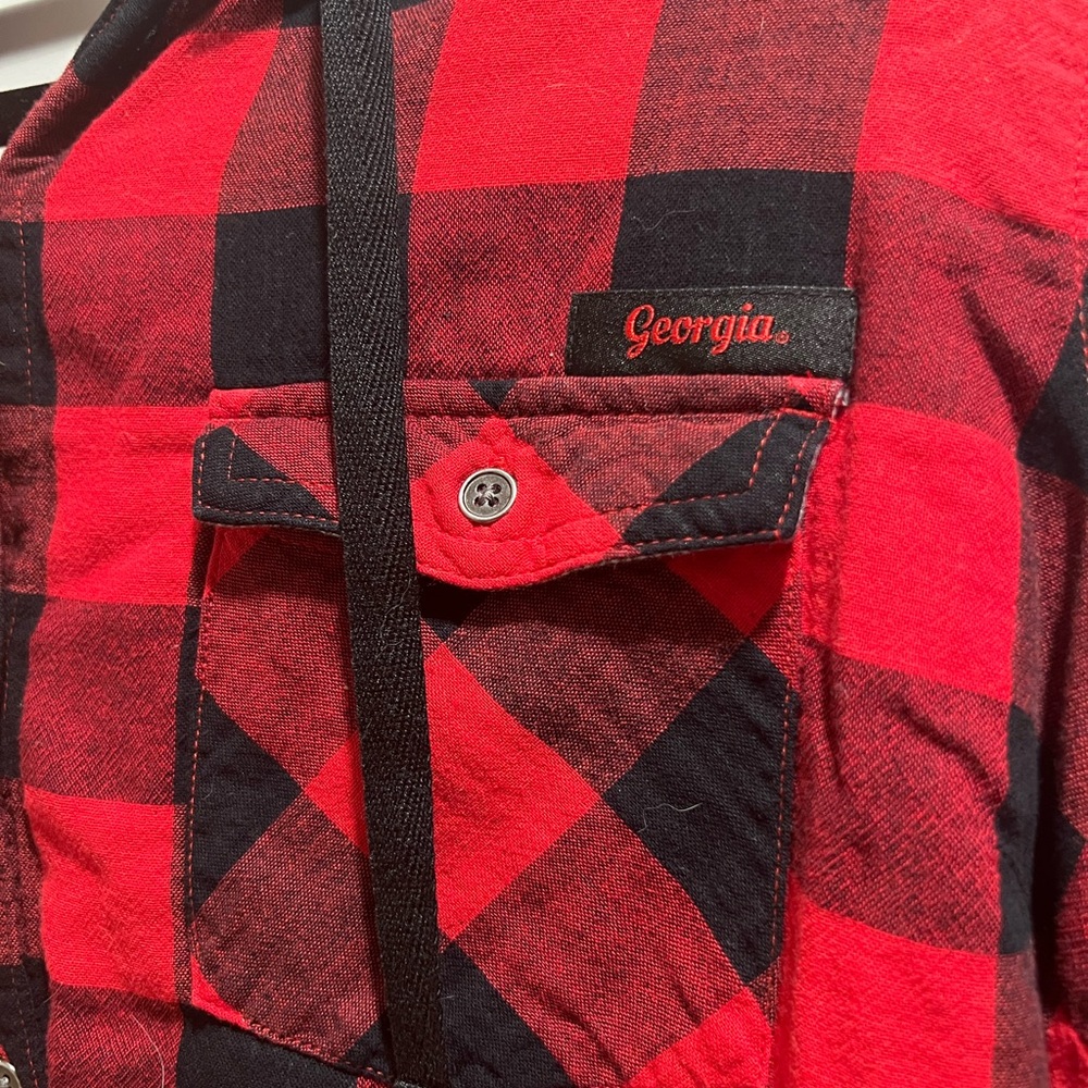 Georgia Bulldogs buffalo plaid hoodie button up top, 2X plus size